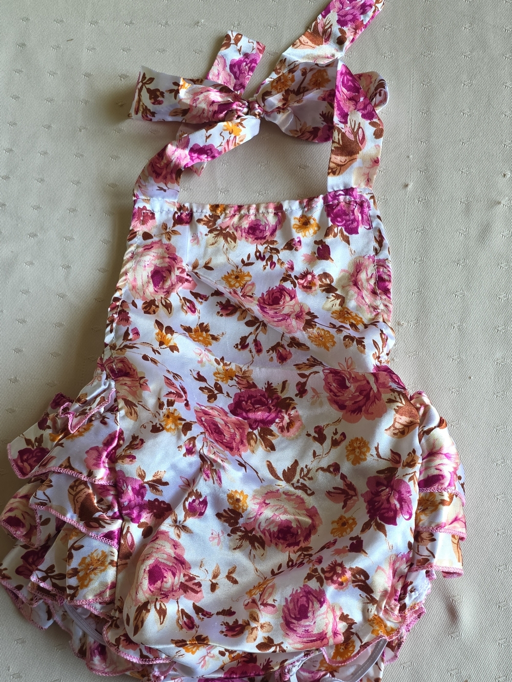 Floral Ruffle Halter One-Piece Romper for Kids - Pink & Brown